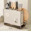 Suporte para facas e prateleira de armazenamento, porta-utensílios de cozinha multifuncional, tábua de corte integrada, suporte magnético para facas, suporte para tábua de corte de bancada para facas de cozinha