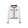 Nova Roupa Feminina de Outono, Cardigã Elegante Gola Redonda Estilo Chanel com Botões Dourados, Top de Tricô Branco Quente e Versátil