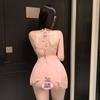 Lingerie Sexy para Mulheres, Roupas Estilo Abstinência, Camisola Transparente Rosa Sedutora com Amarração no Pescoço, Conjunto de Pijama Uniforme Qqny