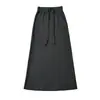 1654-26 Falda midi línea A de otoño estilo americano, de cintura alta, adelgazante y de corte relajado, con abertura trasera y cordón