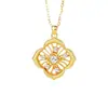 Collar hueco de trébol de cuatro hojas de plata de ley s925 para mujer, adornado con circonita, estilo de lujo ligero, sensación de alta gama, color dorado, estilo old money