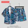 Camisa de Flores Hawaianas Traje de Playa Verano Delgado Sanya Viaje Pareja Hombre y Mujer Talla Grande Pantalones Casuales Sueltos