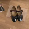 Sapatos Mary Jane com Babados Femininos 2026 Verão Estilo Doce Cor Sólida Tira Única Fivela Laço Solado Plano Baixo Corte Bico Fechado Sapatilhas