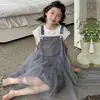 Vestido de Verão para Meninas 2026 Novo Estilo Doce para Crianças Maiores, Conjunto de Duas Peças Vestido de Alça de Rede, Vestido Longo Transfronteiriço