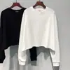 2026 Nuevo Estilo Color Sólido Cuello Redondo Corte Holgado Tallas Grandes Manga Murciélago Camiseta de Manga Corta Larga para Mujer