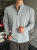 Camisa de entrenamiento de manga larga para hombre, otoño, cuello polo/Henley, para correr, deportes, fitness, simple y elegante, color liso, adecuada para usar en capas