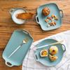 Nordic Creativo Esmalte Mate Bicolor Binaural Fuente para Hornear Cuadrada Larga Plato para el Hogar Plato Plato Desayuno Plato Occidental Vajilla