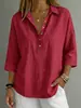Sitio independiente de Amazon transfronterizo europeo y americano 2026 verano nuevo camisa de mujer holgada y cómoda de cuello camisero color liso