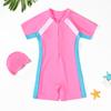 Traje de baño de una pieza de manga corta de dibujos animados para niños y niñas, estilo corona de hada para niña, traje de baño con protección solar de planeta para niño