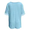 Camiseta de Mujer de Punto con Encaje Calado y Empalme, Manga Corta, Cuello en V, Estilo Europeo y Americano, Nueva Popularidad Transfronteriza, Procesamiento y Personalización
