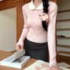 Cardigan de Punto Retro Multicolor con Cuello de Muñeca de Color Contrastante Estilo Americano para Mujer 2025 Primavera y Otoño Nuevo Top Ajustado