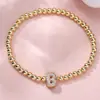Pulsera Rongxing Transfronteriza de Zirconio Completo con 26 Letras Inglesas, Globo Burbuja, DIY, Pulsera Elástica de Cuentas de Cobre