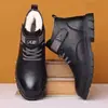 Zapatos de Algodón de Caña Alta para Hombre en Invierno, Nuevas Botas Cálidas de Terciopelo Engrosado, Botas de Nieve Casuales para Exteriores, Zapatos de Algodón de Cuero para Adultos Mayores