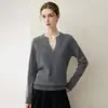 Suéter de cachemira pura para mujer, estilo nuevo otoño e invierno, cuello tijera, tejido de punto, holgado, adelgazante, jersey, suéter de capa base cálida