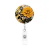Crachá de identificação do fabricante com tema floral e clipe retrátil, revestimento plástico de fácil fixação, adequado para crachás temáticos florais e de animais para uso transfronteiriço