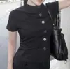 Verão 2026 Novo Top Estilo Gótico Emagrecedor de Cintura Camisa de Manga Curta com Listras e Gola Quadrada para Mulheres