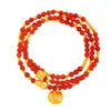 Mismo Estilo que la Tienda Dorada Puzuo Pulsera de Tres Círculos Caballo de la Fortuna Dorado Arena Ágata Roja, Pulsera de Pepita de Oro de la Fortuna Caballo del Zodiaco para Mujer
