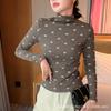 Camisa de invierno de cuello semialto estilo extranjero con base interior, top ajustado con lazo floral, manga larga, para mujer, outlet de fábrica