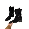 Botas Martin de ante con punta fina y tacón alto adelgazantes para mujer, colección otoño 2026, botas de media caña estilo vaquero occidental, botines de tacón apilado