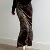 Falda Larga de Terciopelo con Estampado de Leopardo Vintage para Mujer de Dongdaemun Corea, Falda Larga de Línea A Delgado de Cintura Alta para Mujer en Otoño