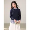 Sudadera Falsa de Dos Piezas con Cuello Alto para Mujer 2026 Otoño Nueva Moda Casual Moderna Top Reductor de Edad
