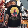 Camiseta Tendência Cartoon Estilo Hip-Hop Americano Oversized para Homens, Caimento Solto, Tamanho Grande, Extra Grande, Manga Curta