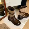 Hebilla de cinturón estilo retro, botines de motocicleta para mujer, tacón grueso, punta redonda, botas Martin adelgazantes, botas de jinete, botas de moda