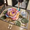 Alfombrilla de Suelo de Barro Diatomeas con Flor de Rosa Estéreo 3D para Baño del Hogar, Absorbente de Agua, Felpudo Antideslizante con Estampado de Planta Simple