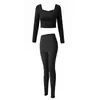 Conjunto de Yoga com Calça Longa Feminina, Decote Quadrado, Manga Longa, Cintura Alta, Calça Esportiva Casual, Conjunto de Duas Peças para Treinamento Profissional de Pilates
