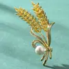 Broche de Lujo de Gama Alta Personalizado [Espiga Dorada] con Perlas y Cristales, Broche de Lujo Ligero para Abrigos y Trajes, Idea de Regalo
