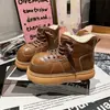 Botas de tornozelo plataforma com cadarço retrô para mulheres, nova coleção de inverno 2026, botas de algodão versáteis e estilosas para figuras baixinhas