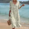 2026 Año Nuevo Fecha Atuendo Moda Casual Playa Manga Corta Cuello en V Patchwork Vestido Verano Falda Mujeres