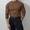 Novo Suéter de Malha de Manga Longa para Primavera e Outono Masculino, Gola Henley, Botonado, Textura Listrada, Estilo Old Money, Atacado de Fábrica Transfronteiriço