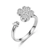 Anillo Giratorio de Cuatro Hojas Anti-Ansiedad de Moda Europea y Americana Transfronterizo para Mujer, Joyería Versátil de Circonita Ajustable