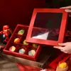 Pastel Lunar Tradicional Chino Caja de Empaque Caja de Regalo Rojo Nueve Cuadrados Yema de Huevo Crujiente Papel Kraft Cuatro-Seis Cuadrados Transparente
