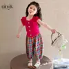 Conjunto de Verano de Manga Corta para Niñas Ningli Nuevo Set de Dos Piezas de Pantalones Anti-Mosquitos para Niños Ropa Urbana Moderna para Bebé Algodón Seda