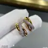 Pendientes Clásicos de Gama Alta Trinity Tricolor Tres Anillos Brillantes Círculo Pequeño Entrelazados Retorcidos Chapados en Plata 8K para Mujer