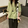 Camisa de Algodão Lavado Manga Curta Estilo Natural Retrô Japonês para Mulheres Verão 2026 Camisa Cardigan Manga Meia Manga Gola Tesoura Estilo Coreano