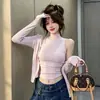 Conjunto de dos piezas de otoño para mujer: camiseta sin mangas estilo coreano 'hot girl' de cuello medio alto + cárdigan de manga larga ajustado ceñido a la cintura 26260-1
