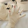 Luvas de toque para tela com laço cinza, dedos abertos, femininas, outono e inverno, estilo coreano, estudante, luvas quentes de tricô com dedos de lã