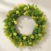 Guirnaldas de flores verdes artificiales estilo casa de campo, guirnaldas de primavera rurales para puerta con flores verdes y amarillas realistas, guirnaldas de flores artificiales para decoración del hogar en paredes de puerta principal, decoraciones festivas estacionales de Pascua, San Valentín, verano