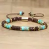 Pulsera de Piedra Natural Espaciadora Piedra Emperador Azul con Cuentas Pulsera Tejida a Mano de Cáscara de Coco Estilo Bohemio Joyería para Hombre
