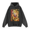 Sudadera con capucha, textura lavada y desgastada, estampado de dibujos animados de anime, holgada Oversize, para personas a la moda, sudadera de otoño e invierno