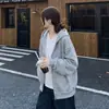 Moletom com Capuz Bestseller de Início de Outono Feminino Solto Ombro Caído Cardigan Casual Estilo Básico Top Versátil Zíper Jaqueta Preta