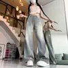 Calça Jeans Wide Leg Rasgada Estampa de Estrela Retro Americana Tamanho Plus Size para Meninas Gordas Feminina Outono Emagrecedora Solta