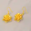 Brincos de Flor Grande Vazados Banhados a Ouro Cobre Dourado Sanduíche Vietnamita Gancho de Orelha Feminino High-End Light Luxury Venda por Atacado Cross-Border