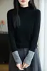 Elegante camisa base de cuello medio con bloques de color para mujer, nuevo top interior de punto ajustado para primavera y otoño, suave y elegante