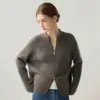 Cardigã de Cashmere com Gola Meia-Alta Canelada e Zíper Duplo 2026 Outono/Inverno Novo Estilo Feminino Solto Emagrecedor Quente Outerwear