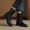 Botas Cuadradas Elásticas Versátiles de Otoño e Invierno Uso Transfronterizo Suela Suave Cuadrado Silencioso Adelgazantes Retro Cremallera Trasera Botas de Moda para Mujer