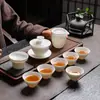 Ante Jade Blanco Porcelana Kung Fu Juego de Té Hogar Oficina Tetera Tapa Tazón Taza de Té Cerámica Gama Alta Lujo Ligero Regalo